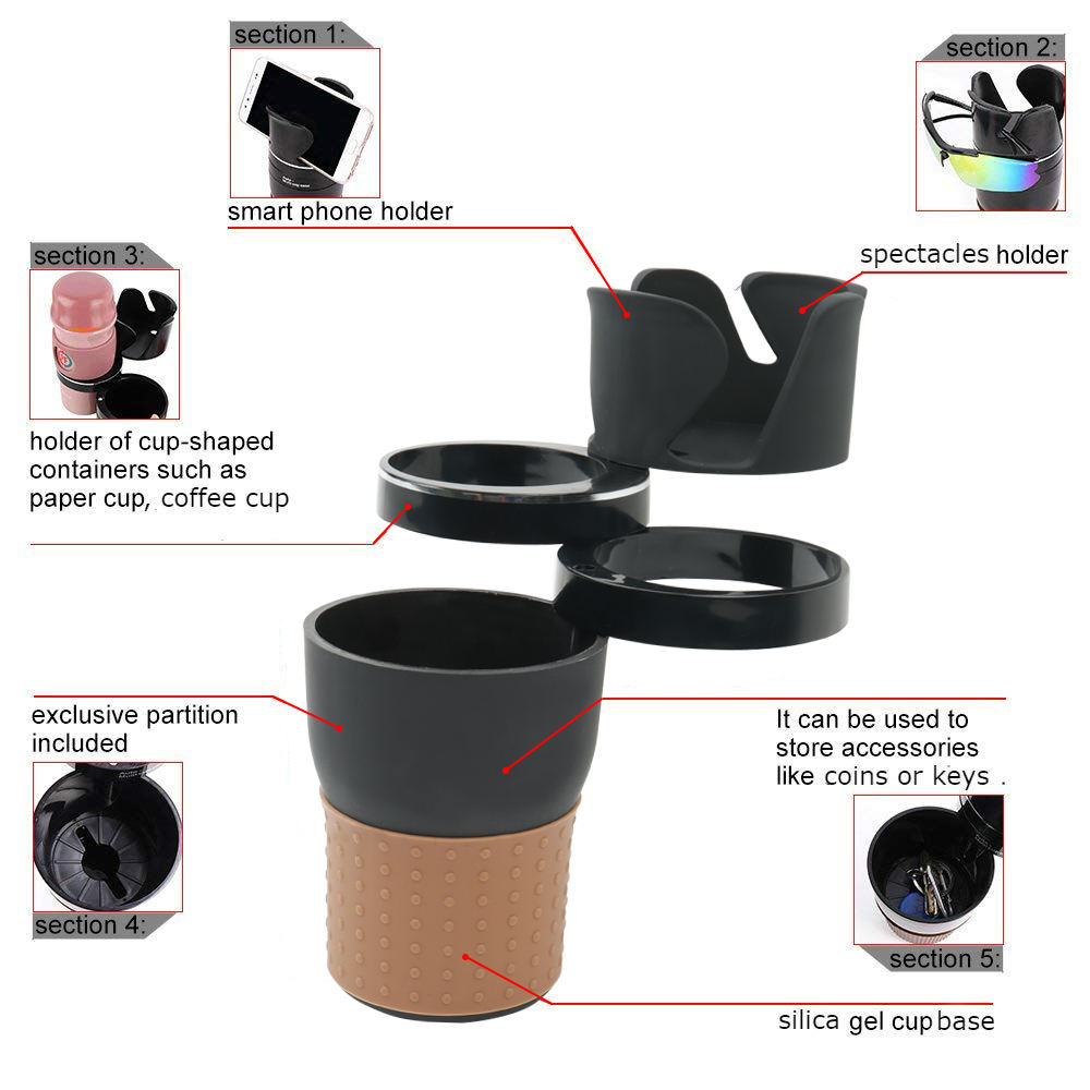 5-in-1 Multi-functio<i></i>nal 360-Degree Rotation Car Cup Holder Adapter Drink Holder - JIN<i></i>'AI JACH-0